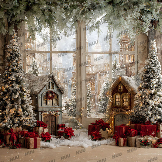 Christmas Village Window Scene – Digital Backdrop