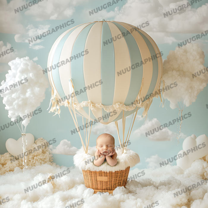 Cute Hot Air Balloon - Newborn Digital Backdrop
